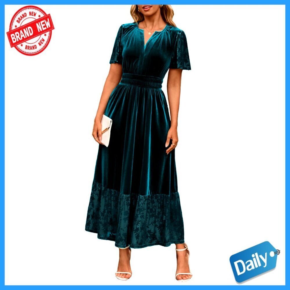 Velvet Maxi Dress V Neck Empire Waist Formal Wedding Guest Floral
